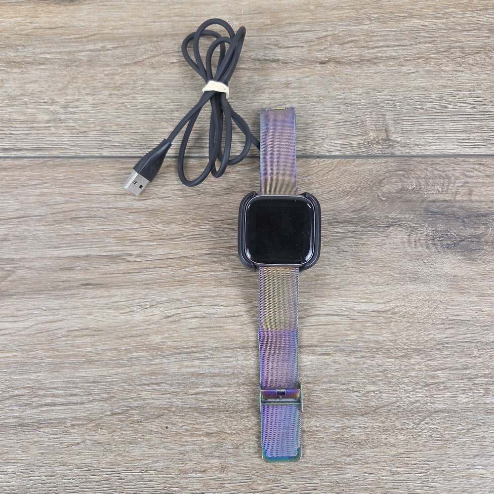 Fitbit Versa 2 FB507 Smartwatch with Charger Rainbow Band Tested